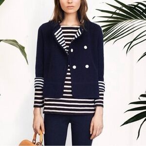 Tory Burch Navy Sailor Nautical double breasted cotton Bea Jacket XL